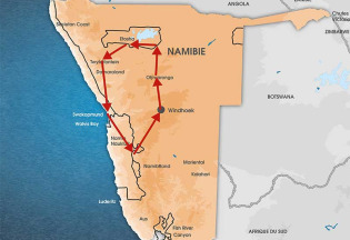 Namibie - Carte Circuit La Namibie pour les Petits Budgets