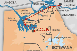 Botswana - Carte safari Kwando rivières et désert 