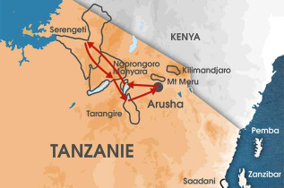 Tanzanie - carte safari parcs du nord en version charme