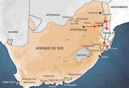 Carte Afrique du Sud - Autotour L'Afrique de Sud Express