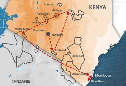 Kenya - carte Safari aérien Elewana et Diani Beach