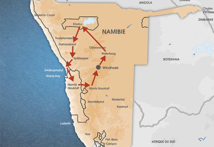 Namibie - Carte Circuit La Namibie Randonnée sauvage
