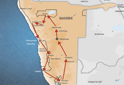 Namibie - Carte Circuit regroupé francophone Moringa et Fish River Canyon
