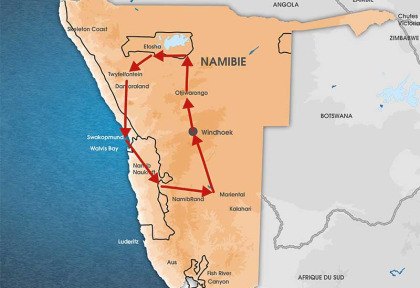 Namibie - Carte Circuit regroupé francophone Namibian Highlights