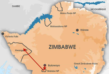 Zimbabwe - Carte extension Matobo Hills