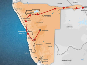 Namibie - Carte Circuit Du Namib aux chutes Victoria