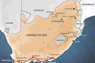 Carte Afrique du Sud - Safari en famille au départ de Cape Town