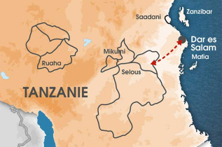 Tanzanie - Carte safari Selous express en avion