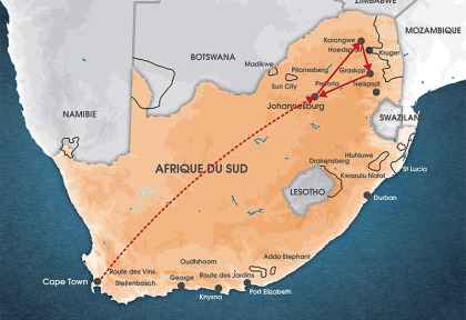 Carte Afrique du Sud - Du Cap au Kruger