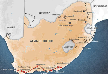 Carte Afrique du Sud - Safari en famille au départ de Cape Town
