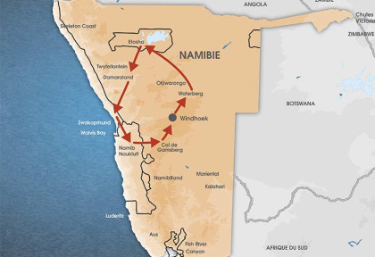 Namibie - Carte Circuit Namibie en famille