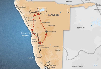Namibie - Carte Circuit Privatif Vue du Ciel