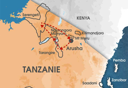 Tanzanie - Carte flying-safari Elewana