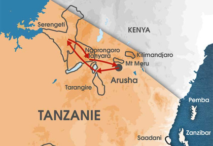 Tanzanie - Carte safari les Parcs du nord en famille