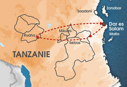 Tanzanie - Carte safari le Sud sauvage